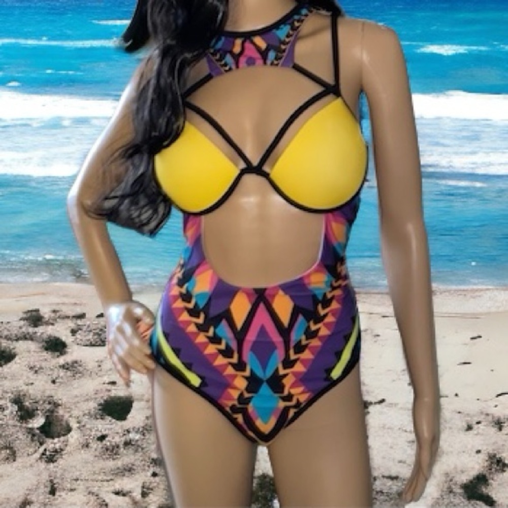 Multicolored one piece swimsuit